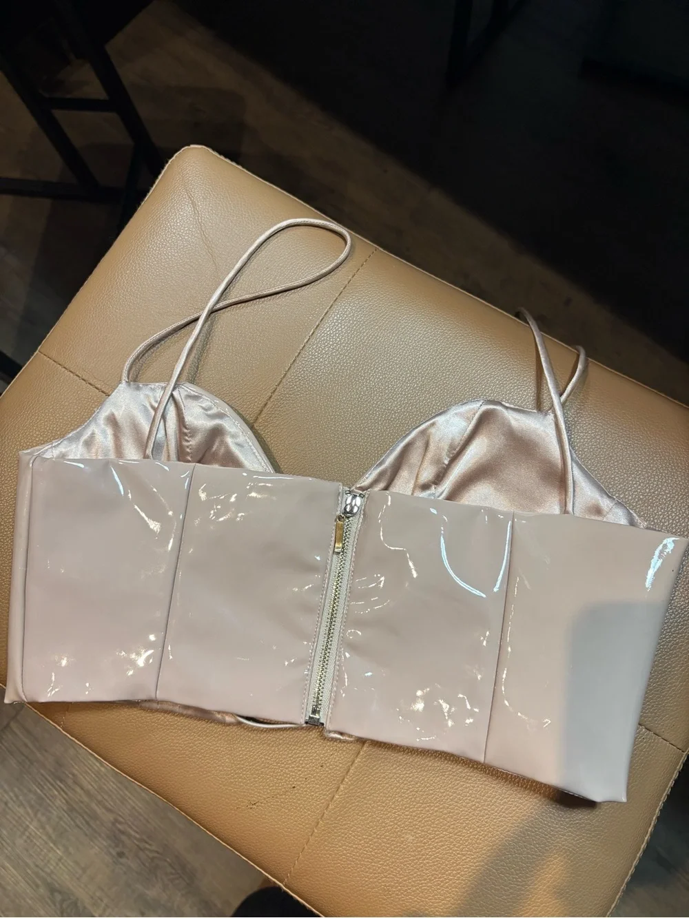 Meshki Blush Patent Lace-Up Bustier Crop